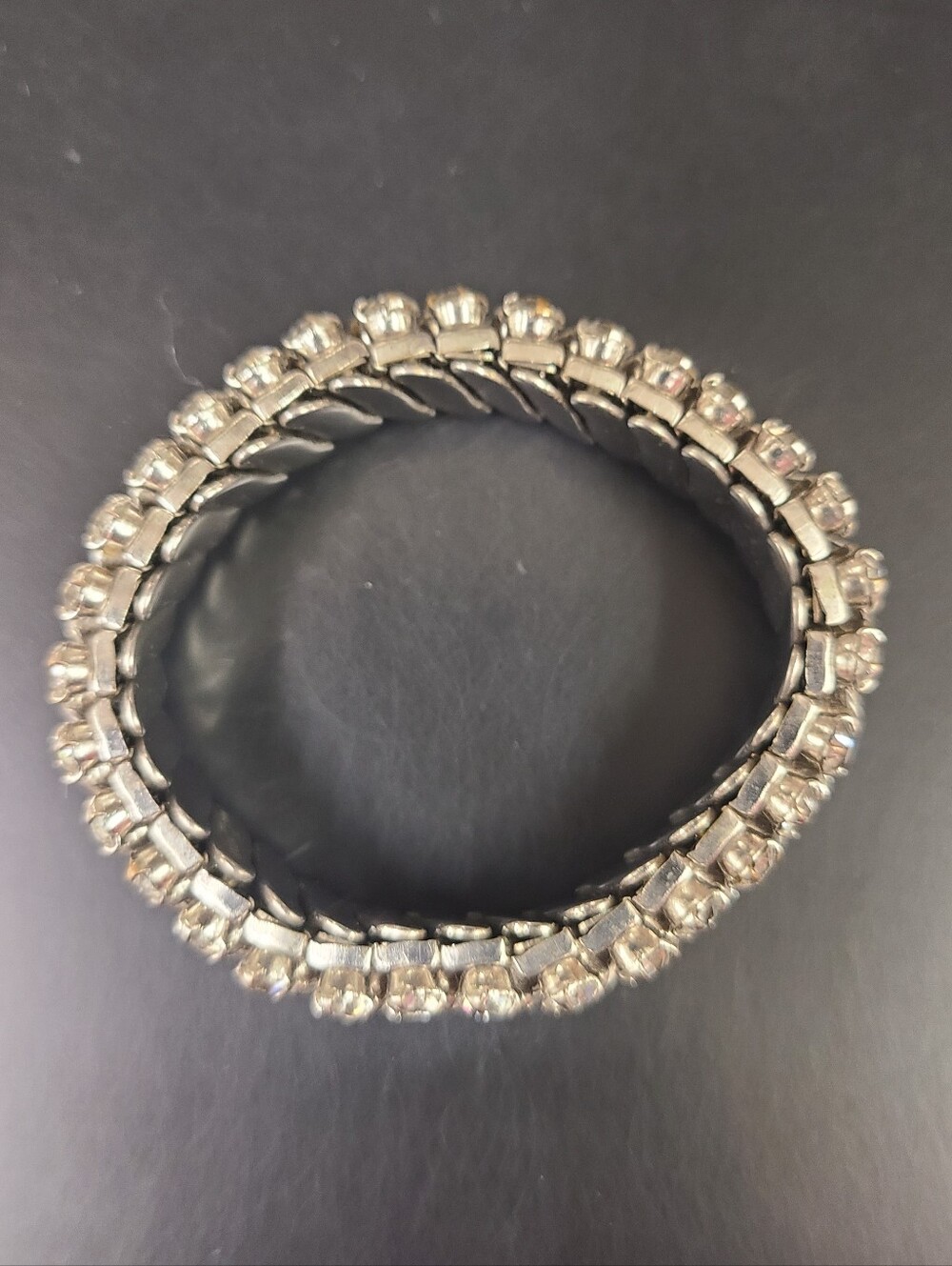 Parco Signed Vintage Three Row Rhinestone Stretch Bracelet - Picture 3 of 8